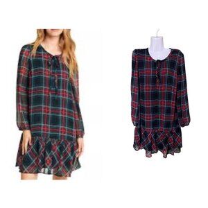 Draper James Womens Plaid Ruffle Hem Dress Drop waist Black/Red